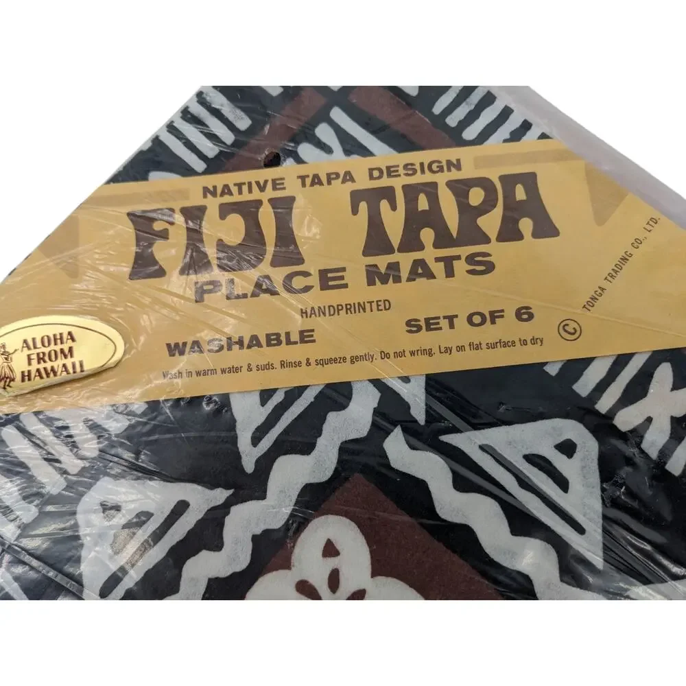 Set 6 New Deadstock Vintage 1970s FIJI TAPA PLACEMATS Tonga Trading Hand Printed